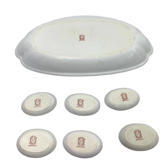 Nippon Vintage Floral Celery Dish & 6 Salt Dishes Orange Gold Trim Japan - Picture 8 of 9